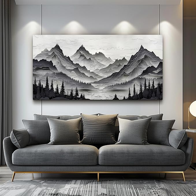 ZUITINGHUA Canvas Wall Art For Living Room Wall Decor For Bedroom Office Wall Decoration Black Mountains Landscape Painting Farmhouse Pictures Artwork Room Aesthetic Home Decor 20x40 In