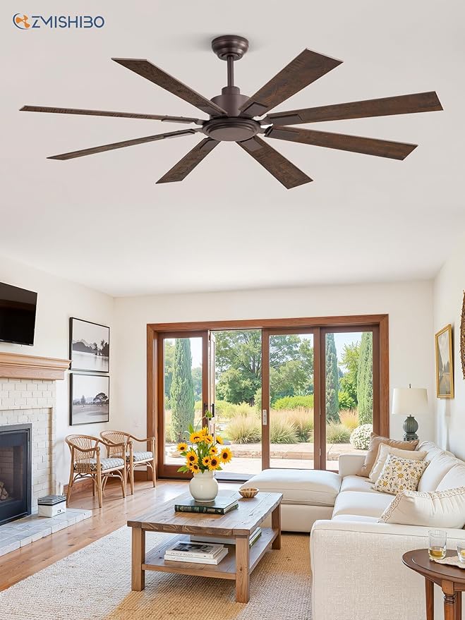 ZMISHIBO 62 Inch Ceiling Fan No Light with Remote Control, 8 Blades Quiet DC Reversible Motor, 6-Speed, Timer, Oil Rubbed Bronze Finish, Indoor Outdoor Ceiling Fans for Patios, Living Room, Garage