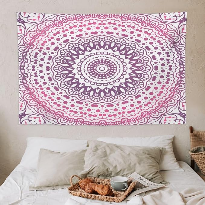 Kurtect Bohemian Tapestry,Colorful Pink Flower Abstract Geometric Pattern Boho Pattern Tapestries for Party Beach Picnic Blankets Tablecloths Living Room Wall Deocr, 40x60 in