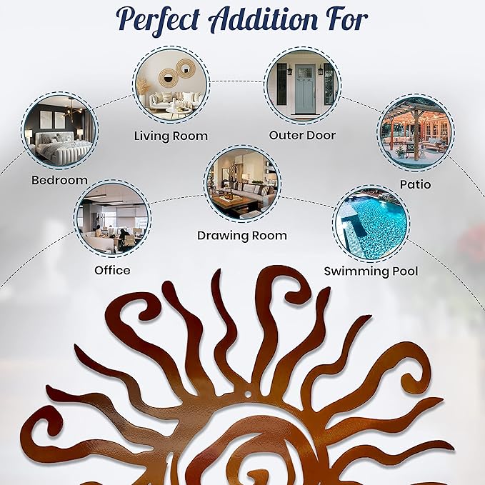 Riverside Designs Wacky Sun Metal Wall Art Indoor/Outdoor Decor - 36" Copper Rust Proof Wall Sculpture - Made in USA - Ideal for Bedroom, Garden, Home, Patio and Farmhouse