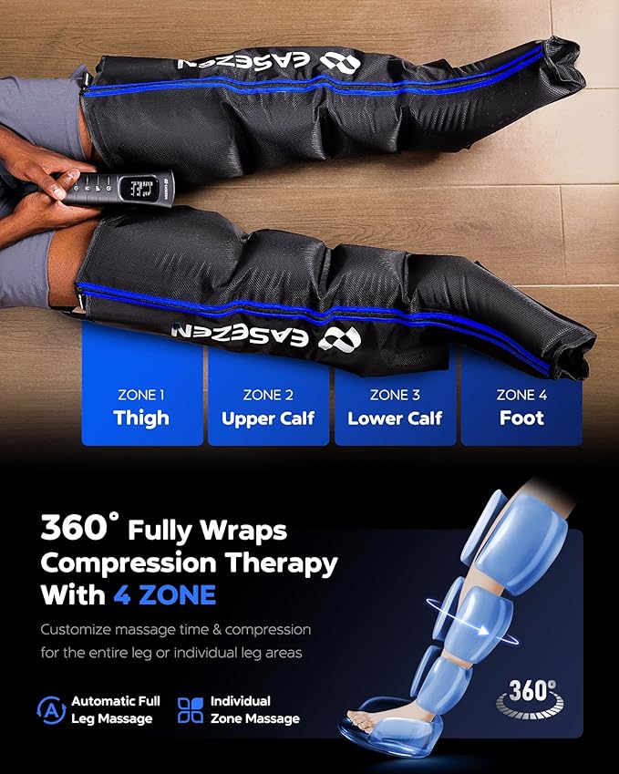 Leg Compression Massager for Circulation and Pain Relief, Leg Recovery Compression System for Fast Recovery of Foot, Calf and Thigh, Relieve Edema, Reduce Muscle Fatigue, Gifts for Women Men