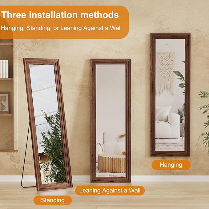 Full Length Mirror,71x32 Inch Full Length Mirror Wall Mounted,Vertical Hanging,Leaning Standing for Bedroom,Living Room,Rectangular Wooden Frame,Wood Brown Color.