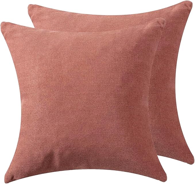 Throw Pillow with Insert 18x18 Inch Set of 2 - Modern Fall Home Decor for Living Room Sofa, Bed - Cute Square Accent Cases - Anthropologie Style Decor (Brick-Red #P1-07)