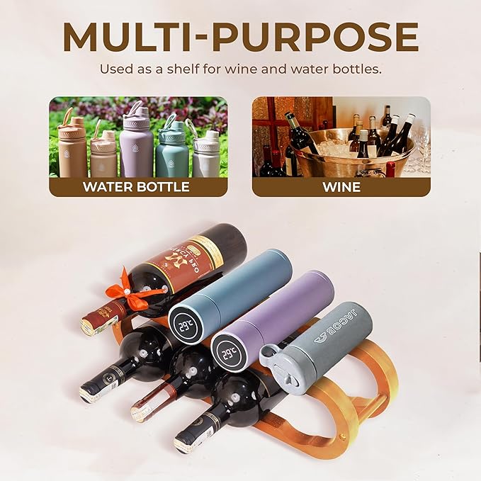 16" Acacia Wood Wine Rack, Elegant 8-Bottle Wooden Countertop Display, Modern Compact Storage Stand for Kitchen, Bar, or Dining Room Decor, Durable & Convenient