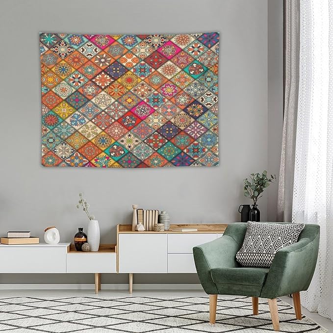 Kurtect Bohemian Tapestry,Vintage Style Colorful Geometric Stripe Abstract Pattern Tapestries for Party Beach Picnic Blankets Tablecloths Living Room Wall Deocr, 30x40 in