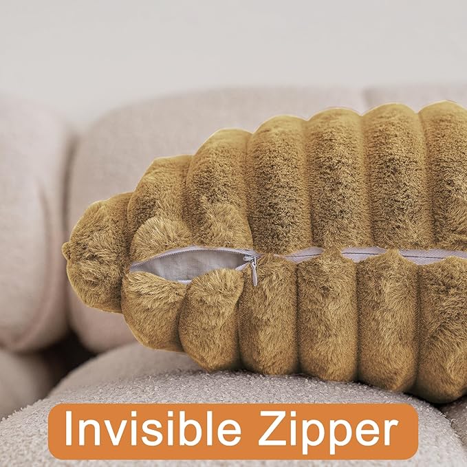 Double-Sided Faux Fur Plush Throw Pillow Covers 24x24 Set of 2 Fuzzy Striped Soft Cozy Pillowcase Luxury Decorative Pillows Square Fluffy Cushion Cover for Couch Bed Living Room,Camel