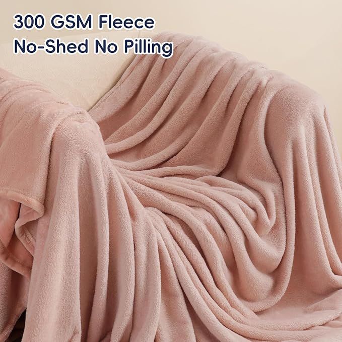 PHF Ultra Soft Fleece Blanket King Size, No Shed No Pilling Luxury Plush Cozy 300GSM Lightweight Blanket for Bed, Couch, Chair, Sofa Suitable for All Season, 108" x 90", Rose Pink