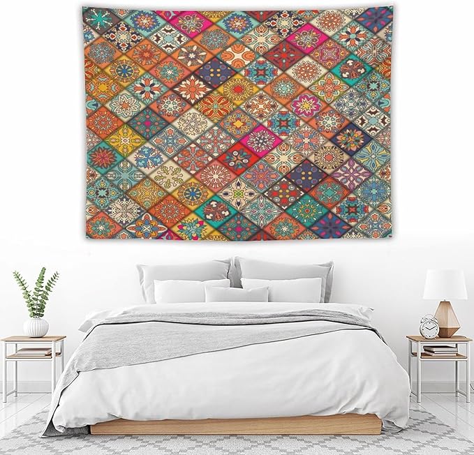 Kurtect Bohemian Tapestry,Vintage Style Colorful Geometric Stripe Abstract Pattern Tapestries for Party Beach Picnic Blankets Tablecloths Living Room Wall Deocr, 60x80 in