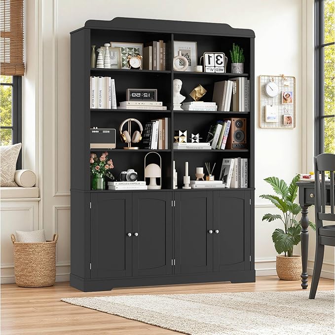73.1" Tall Bookcase and Bookshelf, Wide Bookshelf with Doors and Adjustable Shelves, 6 Tier Large Bookshelfs with Storage, Tall Storage Cabinet for Living Room, Home Office, Black
