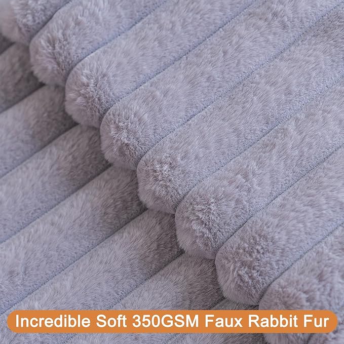 Double-Sided Faux Fur Plush Throw Pillow Covers 18x18 Set of 2 Fuzzy Striped Soft Cozy Pillowcase Luxury Decorative Pillows Square Shaggy Cushion Covers for Couch Sofa Bed,Light Gray