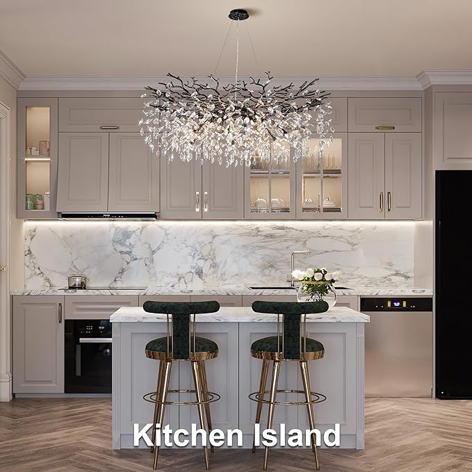 YUYI 47" Black Crystal Chandelier, 18-Light Modern Tree Branch Chandelier for Dining Room, Luxury Round K9 Raindrop Chandeliers Light Fixture for Living Room, Foyer, Entryway, Kitchen, Bedroom