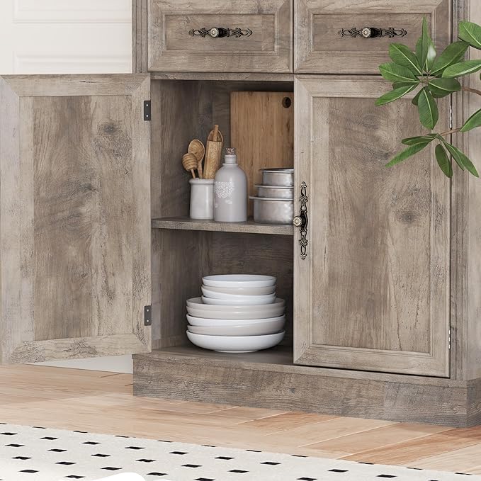 71.4" Tall Bookshelf with Drawers &amp; Cabinet, 5-Tier Floor Standing Bookcase with Storage Doors, Adjustable Shelves &amp; Metal Handles, 31.5" Wide Organizer for Home Office, Living Room