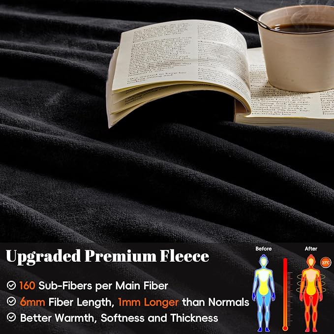 PHF Ultra Soft Fleece Blanket King Size, No Shed No Pilling Luxury Plush Cozy 300GSM Lightweight Blanket for Bed, Couch, Chair, Sofa Suitable for All Season, 108" x 90", Black