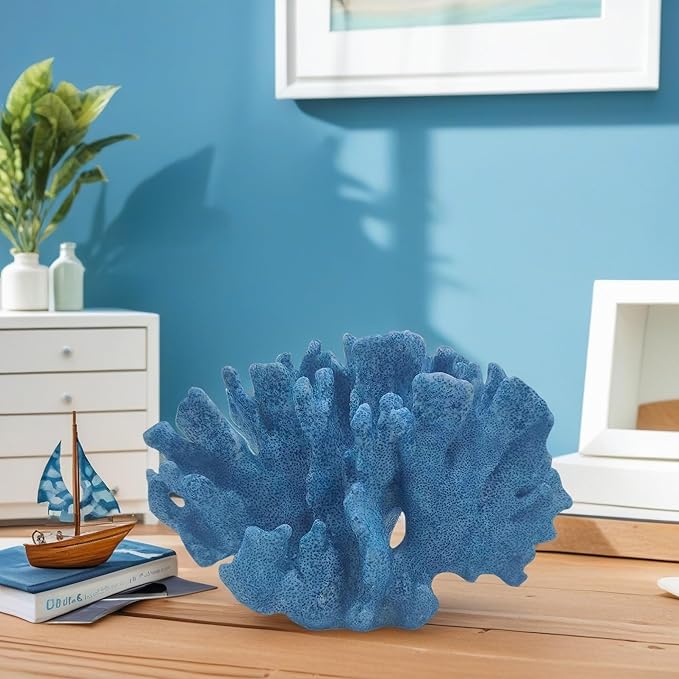 Coral Reef Decor Home Statue,Coastal Beach Nautical Decor,Aquarium、Desk、Bathroom、Room、Shelf Statue,Ocean Themed Gifts (D-Deep Blue)