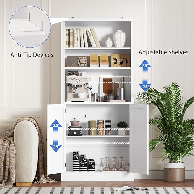 71.4" Tall Bookshelf with Cabinet, 5-Tier Floor Standing Bookcase with Doors &amp; Adjustable Shelves, 31.5" Wide Storage Shelf, Metal Handles, Modern Organizer for Home Office, Living Room