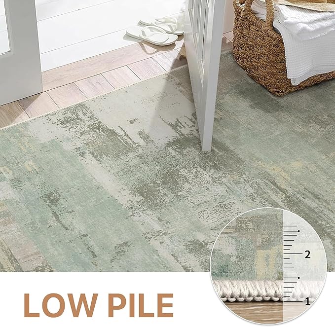 Area Rugs 8x10 for Living Room Bedroom, Modern Abstract Machine Washable Large Soft Sage Green Rug, Low Pile Floor Carpet with Non Slip Backing for Dining Room, Light Sage Mint Green