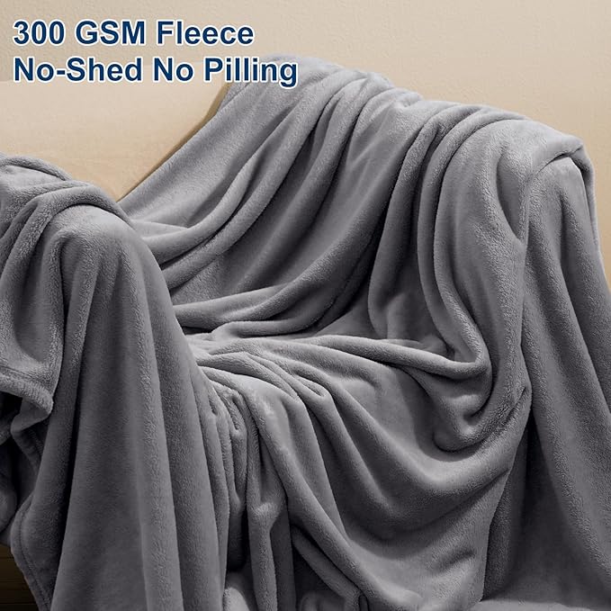 PHF Ultra Soft Fleece Blanket Queen Size, No Shed No Pilling Luxury Plush Cozy 300GSM Lightweight Blanket for Bed, Couch, Chair, Sofa Suitable for All Season, 90" x 90", Gray