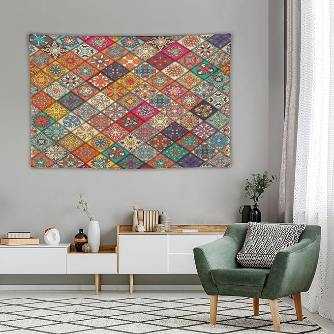 Kurtect Bohemian Tapestry,Vintage Style Colorful Geometric Stripe Abstract Pattern Tapestries for Party Beach Picnic Blankets Tablecloths Living Room Wall Deocr, 40x60 in