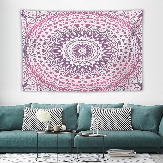 Kurtect Bohemian Tapestry,Colorful Pink Flower Abstract Geometric Pattern Boho Pattern Tapestries for Party Beach Picnic Blankets Tablecloths Living Room Wall Deocr, 40x60 in
