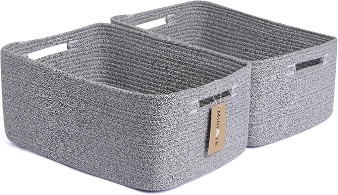 Large Storage Baskets for Shelves, Closet Organizers Bins for Clothes Blanket Towels, Baby Nursery, Toy Baskets Box, Woven Rope Baskets, 17 x 13 x 7.5”, 2 Packs Mixed Gray