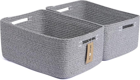 Large Storage Baskets for Shelves, Closet Organizers Bins for Clothes Blanket Towels, Baby Nursery, Toy Baskets Box, Woven Rope Baskets, 17 x 13 x 7.5”, 2 Packs Mixed Gray