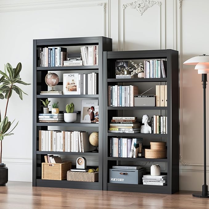 Bookshelf, 5 Tier Metal Bookshelf, 69" H Tall Bookcase with Adjustable Shelves, Large Industrial Bookshelfs for Living Rooms, Home Offices, Library, 10 Minutes Assemble