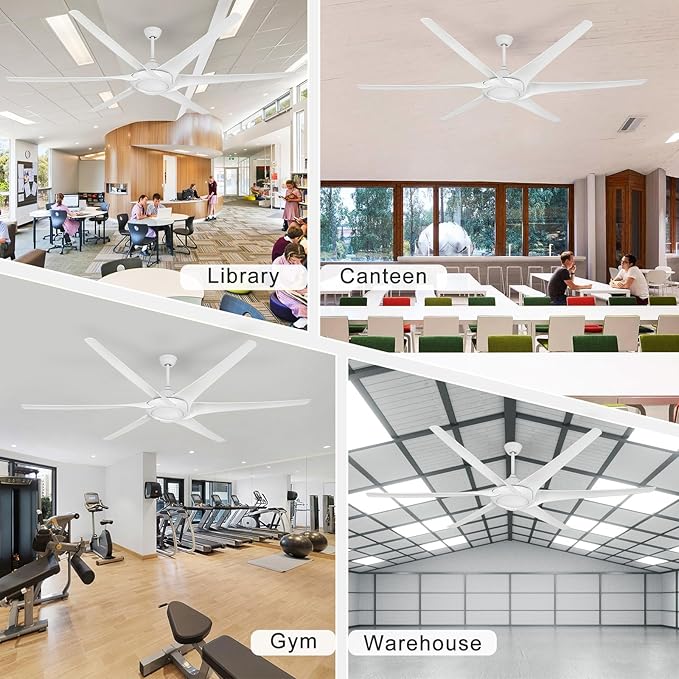 100 Inch Extra White Ceiling Fans without Lights, Indoor Outdoor Large Ceiling Fan with Remote 6 Blades Quiet DC Motor Industrial Ceiling Fans No Light for Big Home Garage Shop Patio