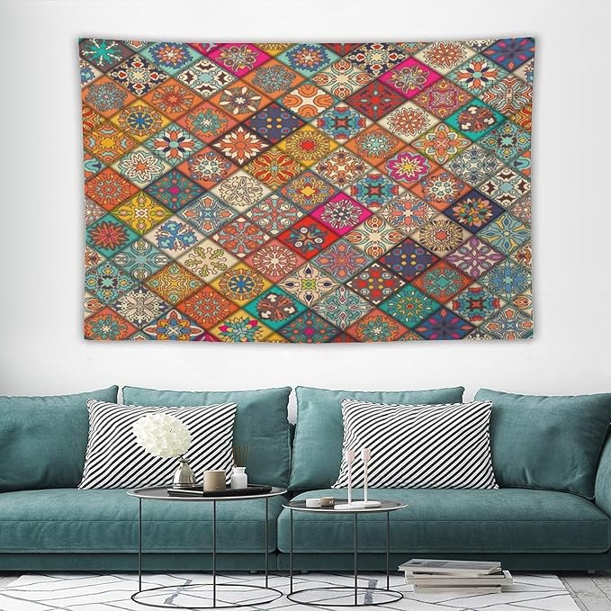 Kurtect Bohemian Tapestry,Vintage Style Colorful Geometric Stripe Abstract Pattern Tapestries for Party Beach Picnic Blankets Tablecloths Living Room Wall Deocr, 40x60 in