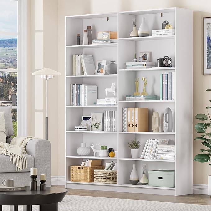 White Bookcase with 24 Open Shelves, 6 Tier Large Bookshelfs, 70.8 Inch Tall Bookshelf and Bookcases for Living Room, Bedroom, Home Office Library