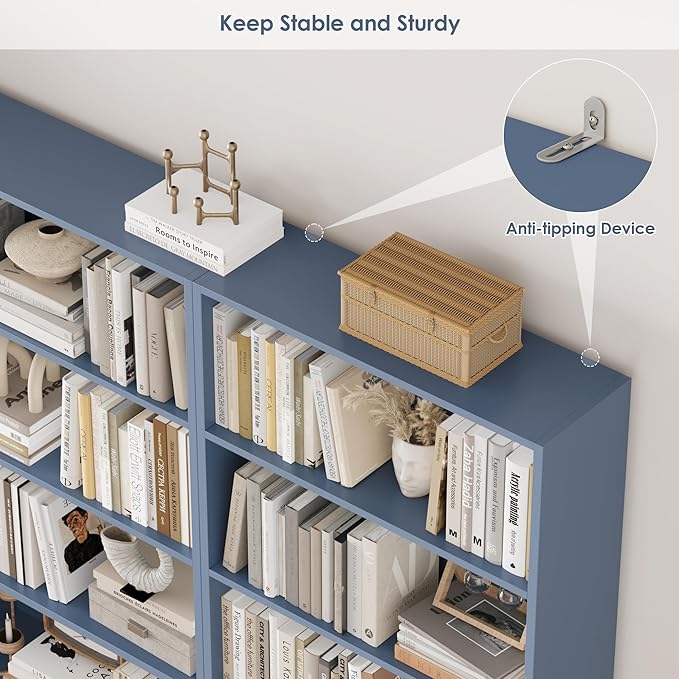 FOTOSOK 6-Tier Open Bookcase and Bookshelf, Freestanding Display Storage Shelves Tall Bookcase for Bedroom, Living Room and Office, Blue