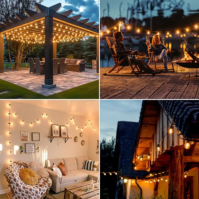 LED Outdoor String Lights, 50FT Waterproof Patio Light with Remote & 16 Dimmable Shatterproof S14 Edison Bulbs(1 Spare), Connectable Outside Backyard Hanging Lights for Balcony, Gazebo, Porch, Party