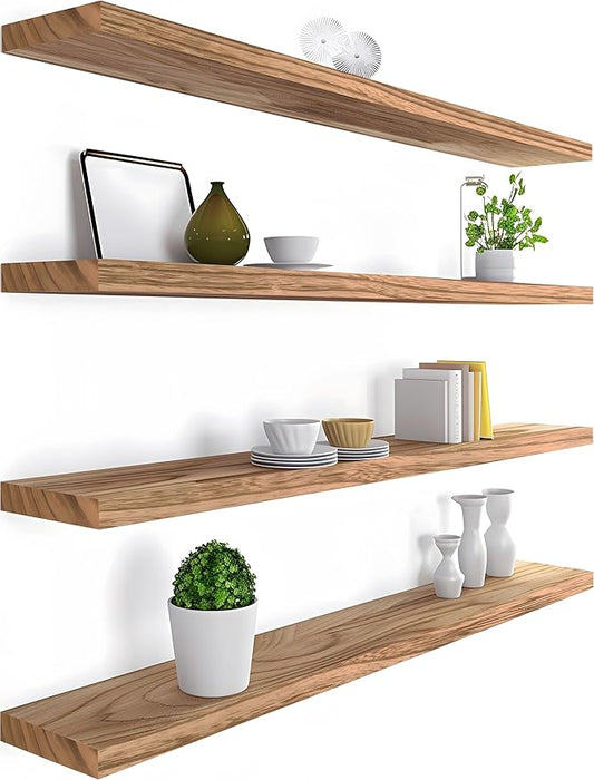 36 Inch Light Wood Floating Shelves for Wall Rustic Wall Shelf for Bedroom Living Room Set of 4