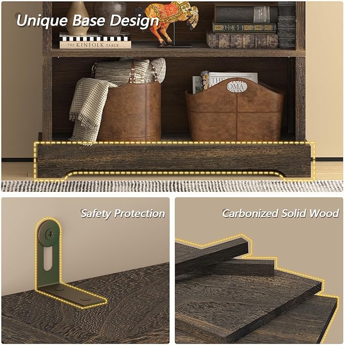 TVU 5-Shelf Wood Bookcase, 65 Inch Tall Bookshelf with Storage, Floor Standing Display Book Shelf，for Living Room Bedroom Study Office (Rustic Brown, 6 Tier)