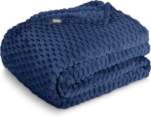 Bare Home Textured Fleece Blanket - Twin/Twin Extra Long - Ultra-Soft Lightweight for Bed, Sofa, and Couch - Luxury Microplush - Cozy Warm Blanket (Twin/Twin XL, Waffle Dark Blue)