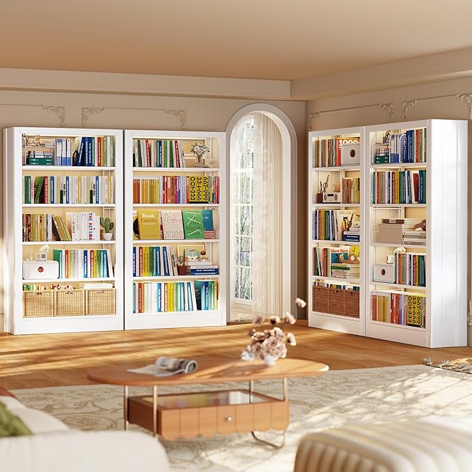 Bookshelf, 5-Tier Metal Sturdy Bookcase,71" H Tall White Bookcase with Adjustable Shelves, Heavy Duty Storage Bookshelfs and Bookcases for Living Room, Library, School, Study, Home Office