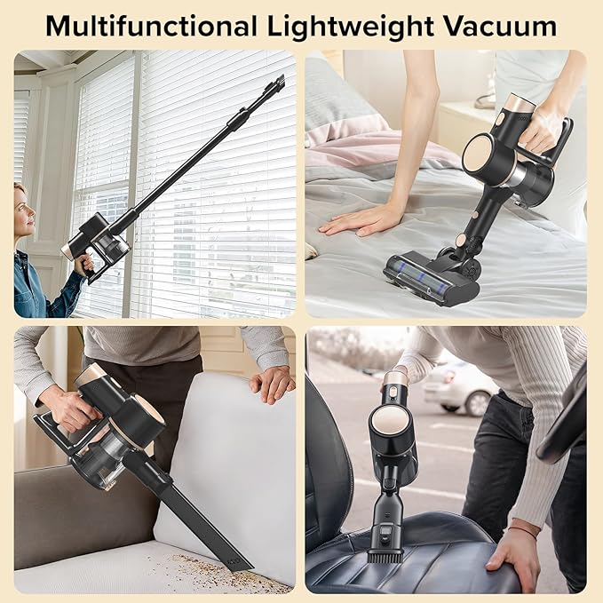 ZAFRO Cordless Vacuum Cleaner, Handheld Lightweight Stick Vacuum with LED Control Panel, 2 Cleaning Modes, Powerful Suction, Rechargeable Cordless Vacuum for Hardwood Floor, Tile, Carpet, Pet Hair