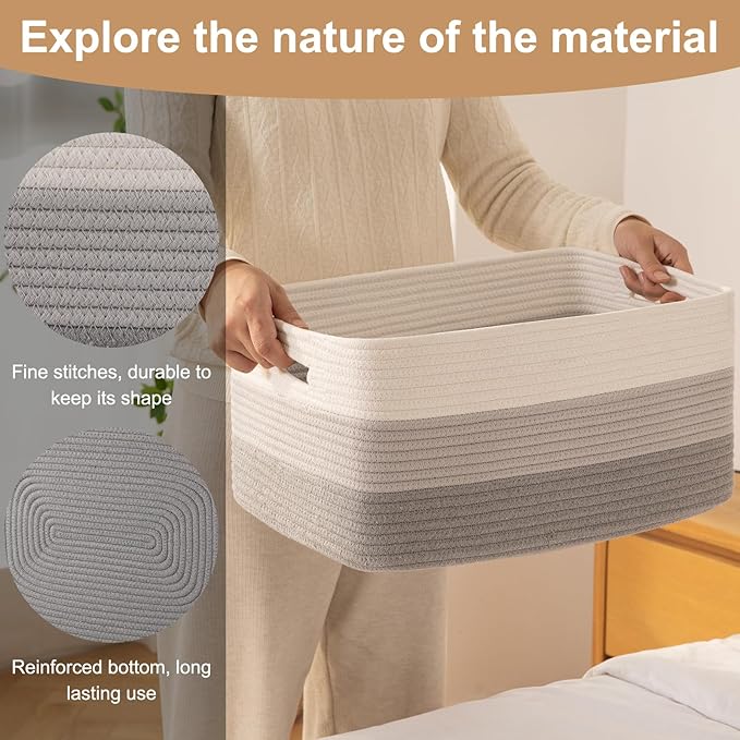 Large Storage Basket for Organizing, Woven Rope Basket for Shelves, Closet Organizer Bins for Clothes, Blanket, Toys, Baby Nursery Storage, 17.7" x 13" x 7.87", 2 Packs Gradient Gray