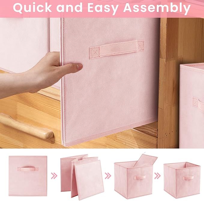 Criusia Storage Cubes - 11 Inch Heavy Duty Fabric Storage Bins for Shelves Closet, Cube Organizer - 8 Pack Collapsible Cube Storage Bins Baskets for Organizing Clothes Blankets Toys (Pink)