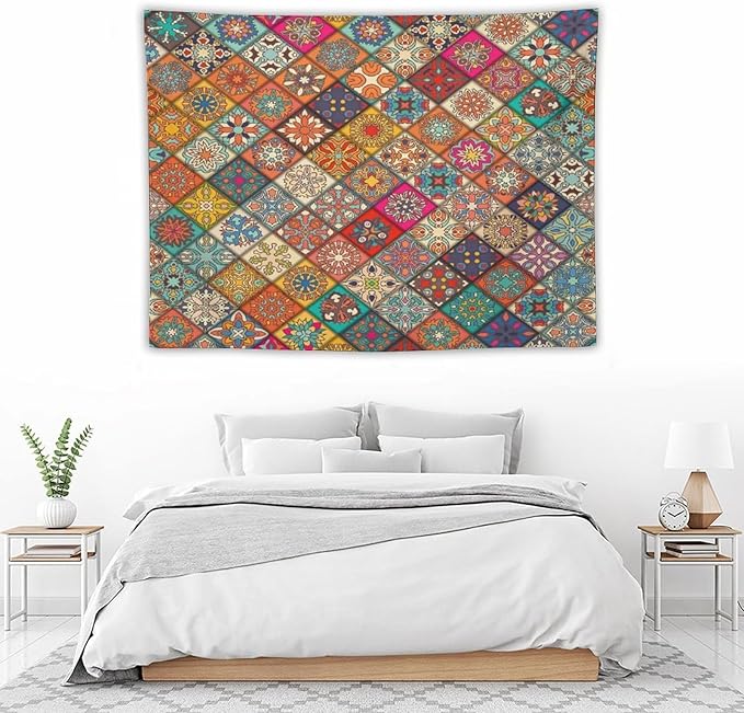 Kurtect Bohemian Tapestry,Vintage Style Colorful Geometric Stripe Abstract Pattern Tapestries for Party Beach Picnic Blankets Tablecloths Living Room Wall Deocr, 30x40 in