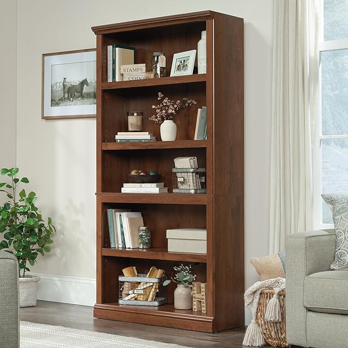 Sauder 5-Shelf Split Bookcase/ Book shelf, Oiled Oak finish