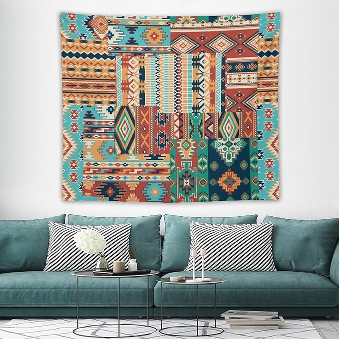 Kurtect Aztec Tapestry,Southwestern Tribal Native American Vintage Abstract Pattern Tapestries for Party Beach Picnic Blankets Tablecloths Living Room Wall Deocr, 50x60 in