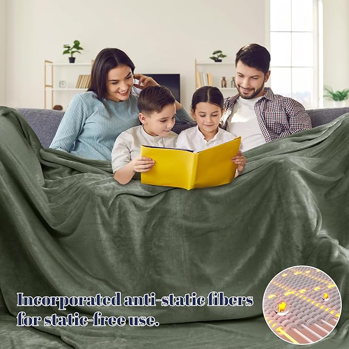 PHF Oversized King Fleece Blanket 120"x120", No Shed No Pilling Big Soft Blanket, Extra Large 10'x 10' Lightweight for Bed, Sofa Travel and Camping, Suitable for All Season, Olive Green