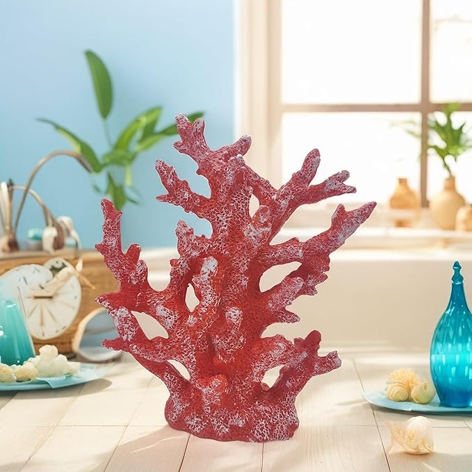 Beach Coastal Decor Coral Reef Home Decor Coral Statue Sculpture Home,Desk,Bathroom,Desktop Shelf Statue,Marine Themed Gifts