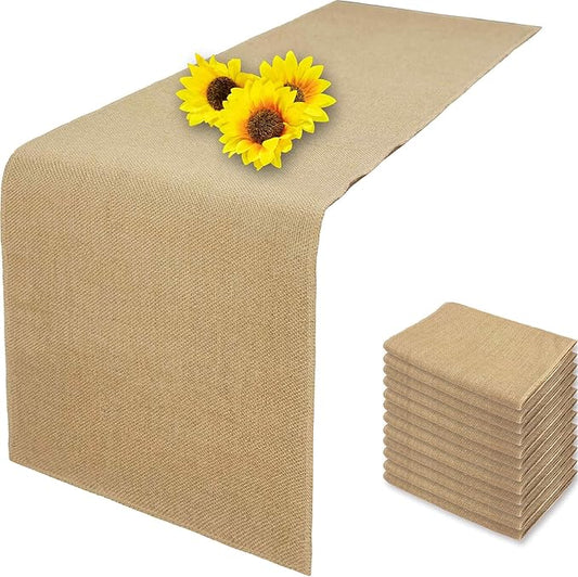 12 Pack 12 x 36 Inch Natural Burlap Table Runners,Rustic Jute Table Runner and Placemats Bulk for Western Wedding Table Decorations,Farmhouse Style Party,Holiday,Kitchen Table Decor