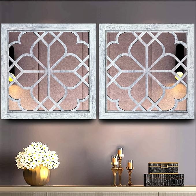 Wocred 2 PCS Square Wall Mirror,Gorgeous Rustic Farmhouse Accent Mirror,Rustic White Color Entry Mirror for Bathroom Renovation,Bedrooms,Living Rooms and More(16”x16”)