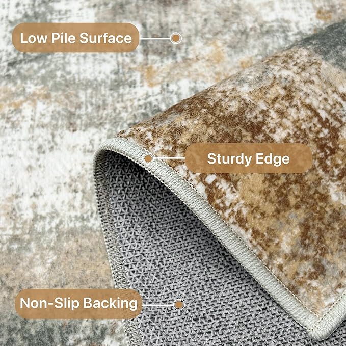 Area Rugs 6x9 for Living Room Bedroom, Modern Abstract Machine Washable Rug, Soft Low Pile Floor Cover with Non Slip Backing for Dining Room, Orange Green