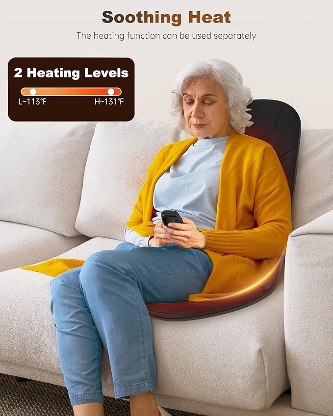 Snailax Massage Seat Cushion with 10 Vibration Motors, Back Massager with Heat, Massage Chair Pad with 5 Vibration Modes, 2 Heating Levels, Chair Massager for Home, Office, Gifts for Men, Women