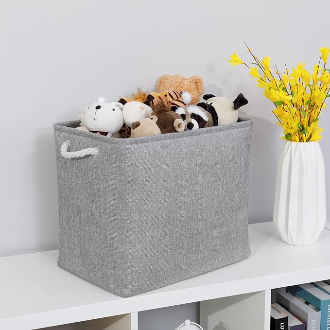 Bidtakay Collapsible Storage Bins for Clothes Large Gray Storage Baskets with Cotton Handles 17x12x15 In Set of 2 Fabric Cubby Storage Bins Livingroom Home Decorative Storage Organizer for Blankets