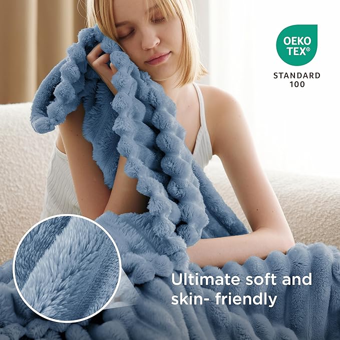 Bedsure GentleSoft Fall Throw Blanket for Couch - Cozy Soft Blankets for Women, Cute Small Throws for Girls, Ashley Blue, 50x60 Inches