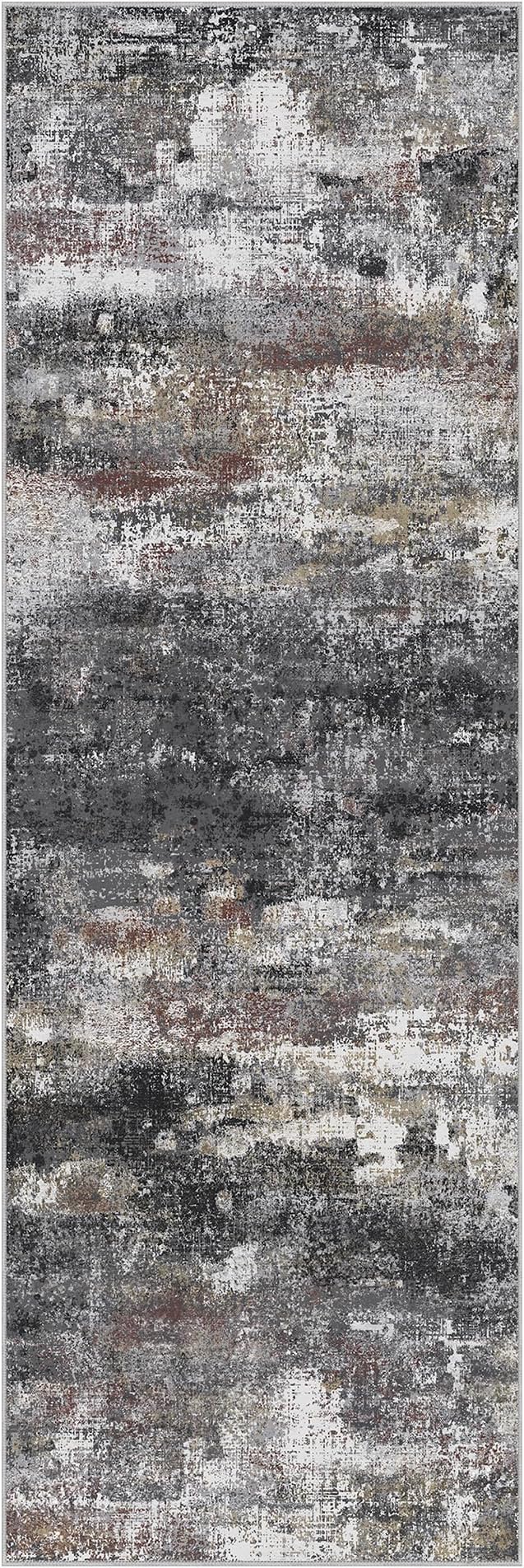 Runner Rug for Hallway Kitchen, 2x12 Machine Washable Runners Rug for Entryway, Soft Modern Abstract Throw Rugs, Low Pile Floor Cover with Non Slip Backing, Dark Gray